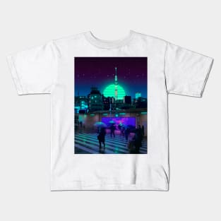 Rainy Tokyo runner Kids T-Shirt